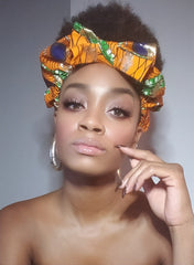 Nina  Pre Tie Satin Lined Slip On Headwrap Headband and Mask