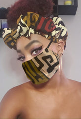 Onaedo Pre Tie Satin Lined Slip On Headwrap Headband and Mask