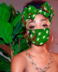 Liz Pre Tie Satin Lined Slip On Headwrap Headband and Mask