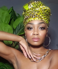 Sky Gye Nyame Gold Print Slip On Satin Lined Headwrap and Mask