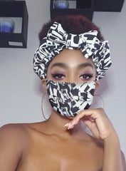 Chelsie Pre Tie Satin Lined Slip On Headwrap Headband and Mask