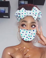 Kishy Pre Tie Satin Lined Slip On Headwrap Headband and Mask