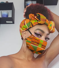 Corporate Chick Pre Tie Satin Lined Slip On Headwrap Headband and Mask