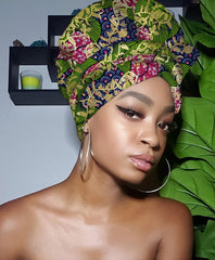 Sylvia Limited Edition Holiday Gold Print Slip On Satin Lined Headwrap