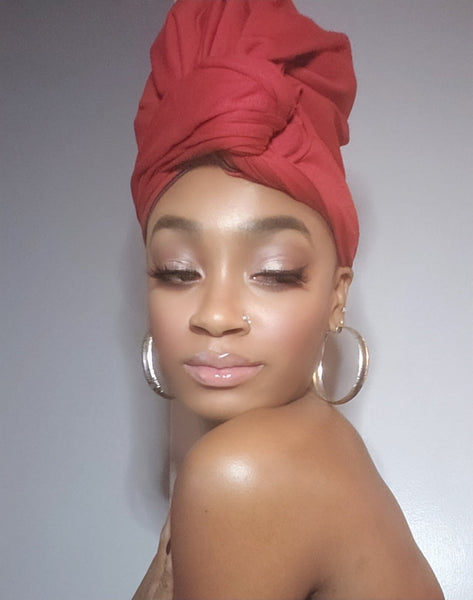 Burgundy Jersey Knit Stretched Fabric Satin Lined Headwrap