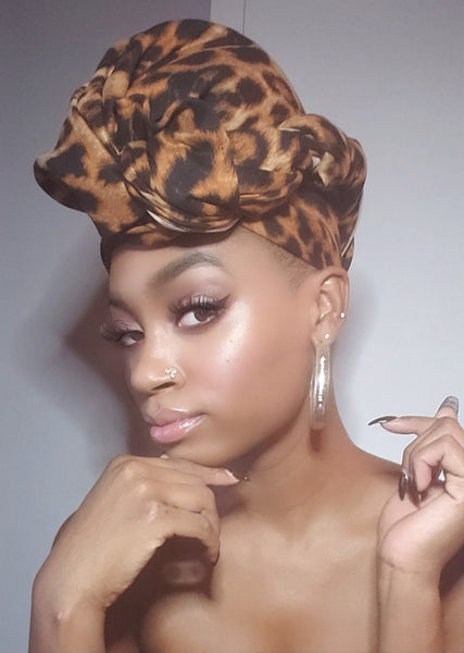 Abiah Cheetah Print Stretched Fabric Headwrap and Mask