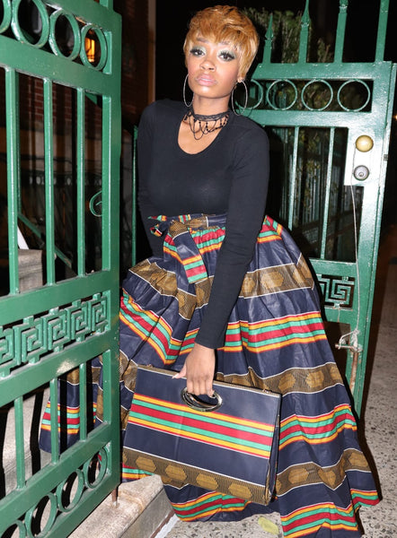 Sheer Royalty Print headwrap, Maxi Skirt, Mask & bag