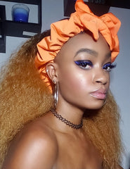 Orange Pre Tie Satin Lined Slip On Headwrap Headband and Mask