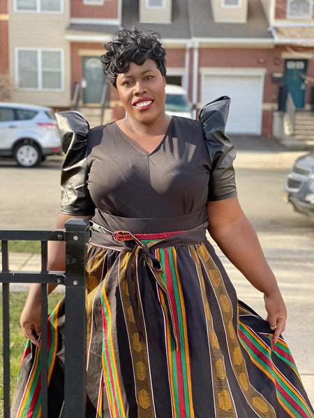 Sheer Royalty Print headwrap, Maxi Skirt, Mask & bag