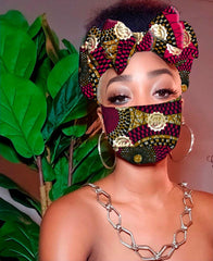 Sabra Gye Nyame Pre Tie Satin Lined Slip On Headwrap Headband and Mask