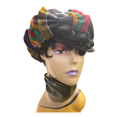 Sheer Royalty Pre Tie Satin Lined Slip On Headwrap Headband and Mask