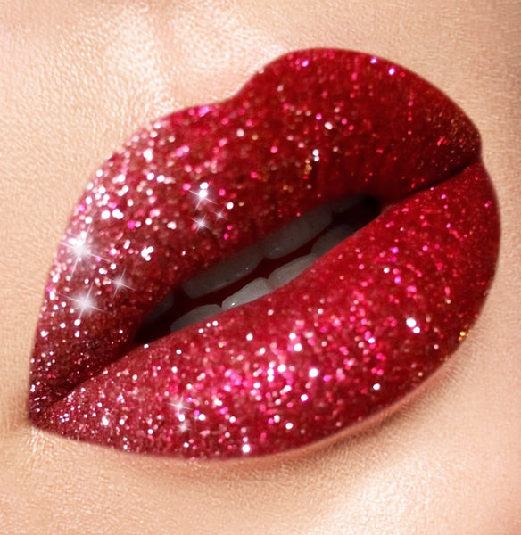 COMPLETE BRIGHT RED GLITTER LIP KIT - COMES WITH GLITTER LIP BRUSH, & MAKEUP REMOVER