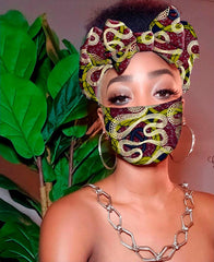 Aissa Pre Tie Satin Lined Slip On Headwrap Headband and Mask