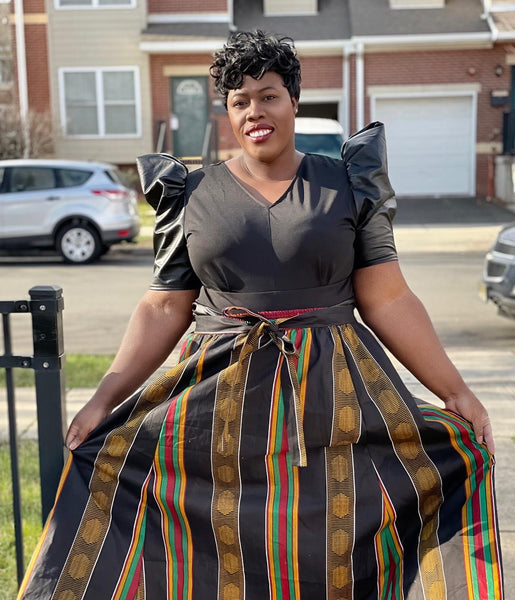 Sheer Royalty Print headwrap, Maxi Skirt, Mask & bag