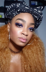 Black and White Pre Tie Satin Lined Slip On Headwrap Headband and Mask