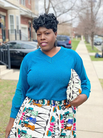 Icahn Print Maxi Skirt, Headwrap, Mask & Clutch Set
