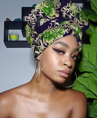 Joya Limited Edition Holiday Gold Print Slip On Satin Lined Headwrap