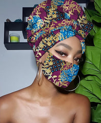 Nora Limited Edition Holiday Gold Print Slip On Satin Lined Headwrap and Mask