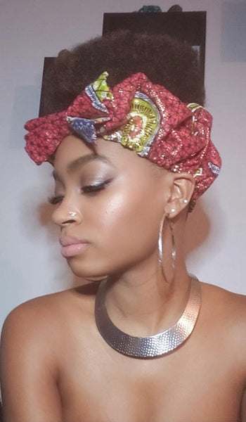 Kwame Pre Tie Satin Lined Slip On Headwrap Headband and Mask