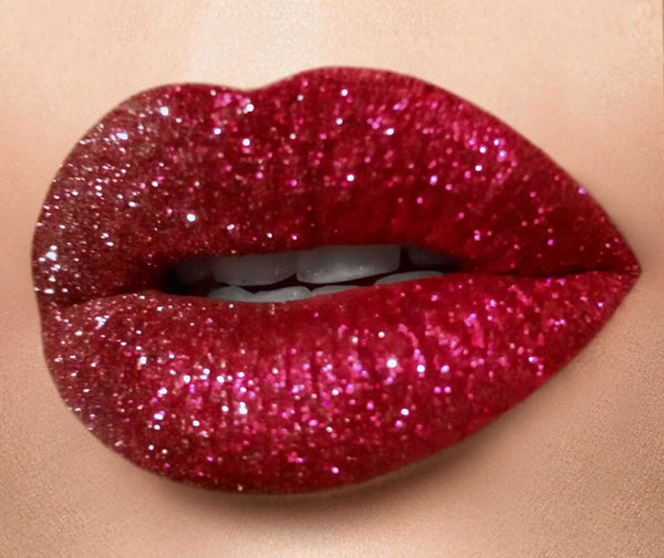 COMPLETE BRIGHT RED GLITTER LIP KIT - COMES WITH GLITTER LIP BRUSH, & MAKEUP REMOVER
