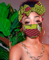 Zane Pre Tie Satin Lined Slip On Headwrap Headband and Mask