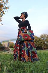 Adelaide Print headwrap, Maxi Skirt, Mask & bag