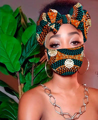 Kia Gye Nyame Pre Tie Satin Lined Slip On Headwrap Headband and Mask
