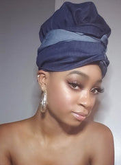 Jeans Slip On Satin Lined Headwrap and Mask