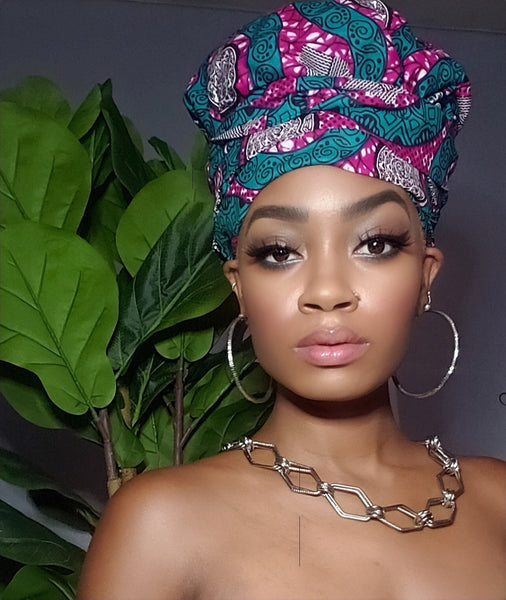 Gigi Gye Nyame Gold Print Slip On Satin Lined Headwrap