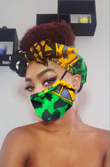 Niara Pre Tie Satin Lined Slip On Headwrap Headband and Mask