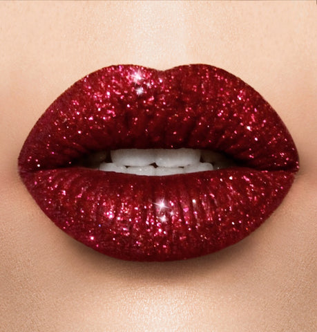 Holiday red glitter lipstick collection