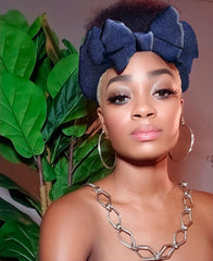 Navy Pre Tie Satin Lined Slip On Headwrap Headband