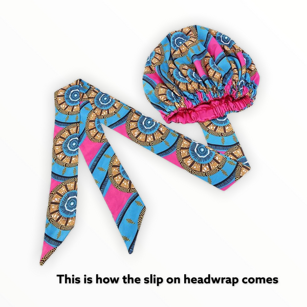 Blue Slip On Satin Lined Headwrap