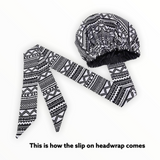 Kai Gye Nyame Gold Print Slip On Satin Lined Headwrap and Mask