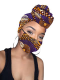 Imani Sankofa Cotton Gold Print African Head wrap and Mask