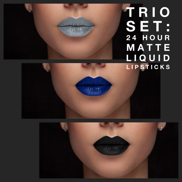 Trio Set: The Rebel - Waterproof, smudge proof,  transfer proof,  and 24 hour stay Matte Liquid lipsticks Collection - Glamorous Chicks Cosmetics