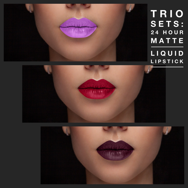Trio set: trendsetter - Waterproof, smudge proof,  transfer proof,  and 24 hour stay Matte Liquid lipsticks Collection - Glamorous Chicks Cosmetics