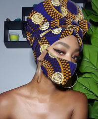 Imani Gye Nyame Gold Print Slip On Satin Lined Headwrap and Mask