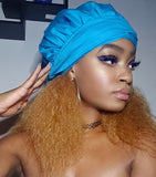 Solid Blue Slip On Satin Lined Headwrap and Mask
