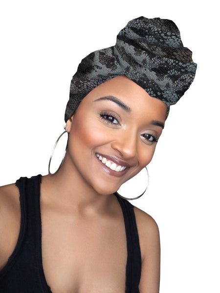 Black Snake  Stretched Fabric Head wrap