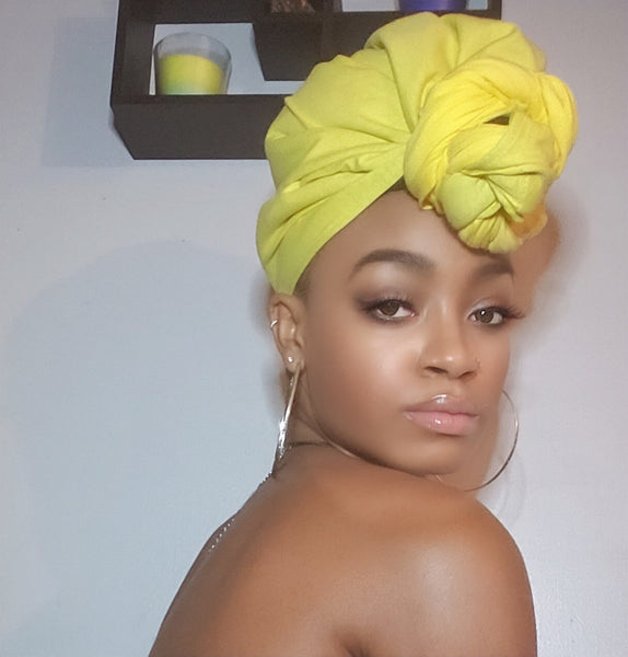 Yellow Jersey Knit Stretched Fabric Headwrap