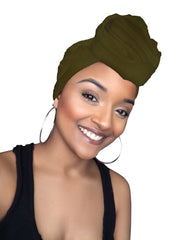 Olive Jersey Knit Stretched Fabric Headwrap