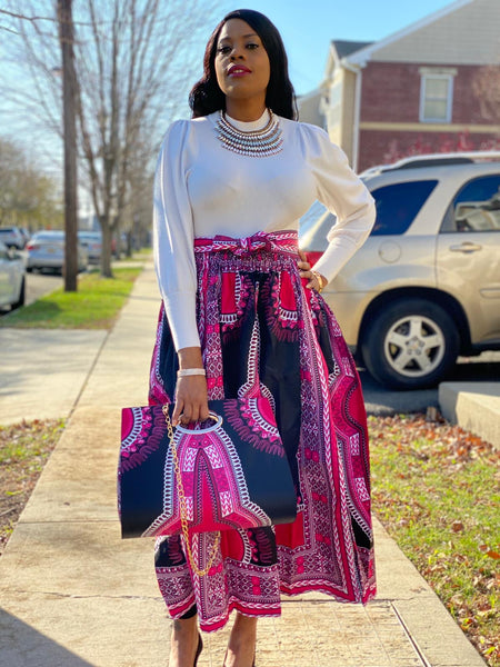 Luna Print Headwrap, Maxi Skirt & bag set