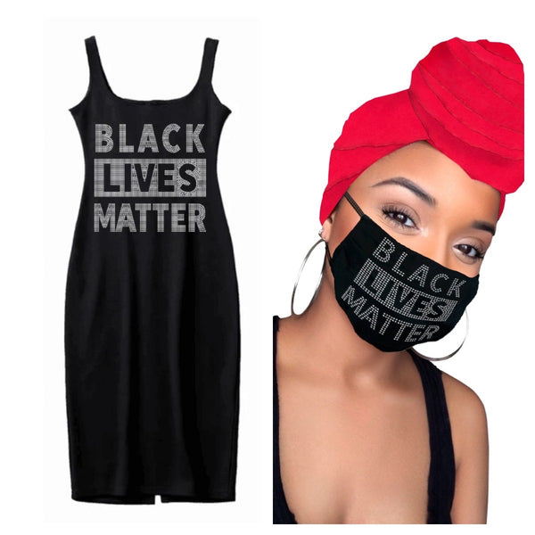 BLack Lives Matter Facemask, Headwrap & Dress - Red