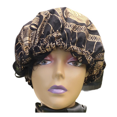 Black and Gold African Print Satin Lined Bonnet