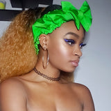 Green Pre Tie Satin Lined Slip On Headwrap Headband and Mask