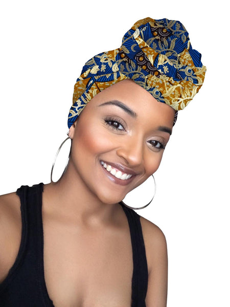 Lexie Limited Edition Holiday Gold Print African Headwrap and mask
