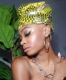 Sky Gye Nyame Gold Print Slip On Satin Lined Headwrap