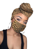 Sarai Cheetah Print Stretched Satin Lined Headwrap and Mask