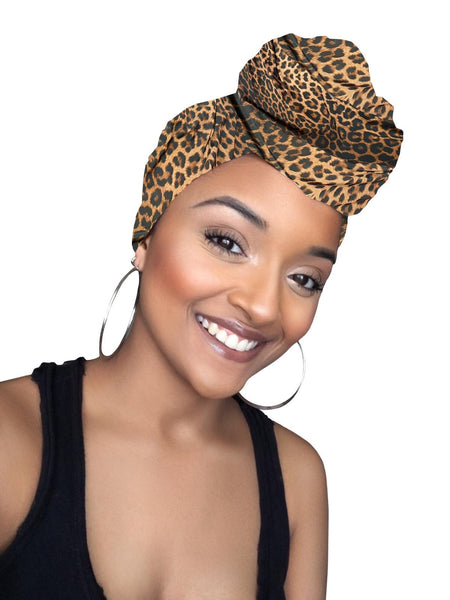 Sarai Cheetah Print Stretched Satin Lined Headwrap